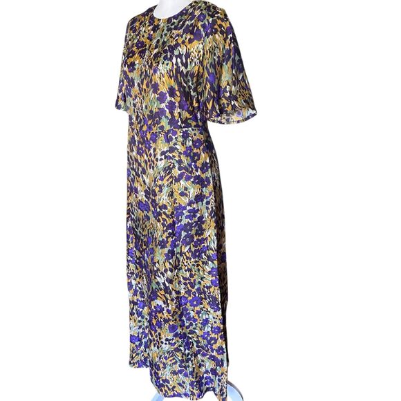 J.McLaughlin Silk Blend Midi Dress Size 0 Purple Floral Abstract Short Sleeve - Picture 4 of 9